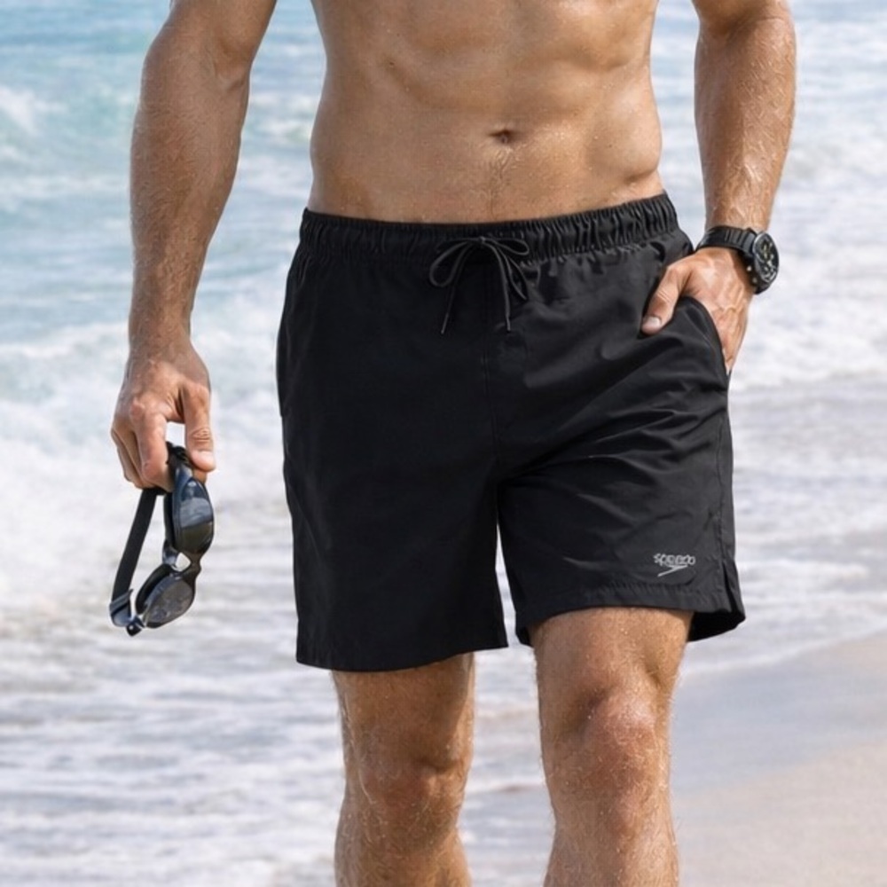 Speedo Tech Volley black Swim Trunks men’s XL 36-38 4-Way Stretch‎ Comfort Liner